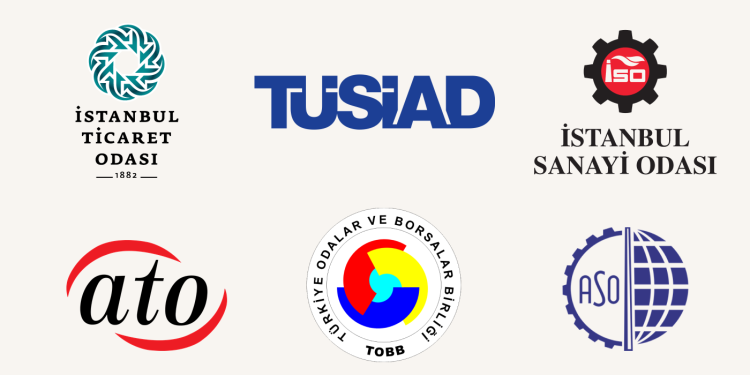 İTO, TÜSİAD, İSO, ATO, TOBB, ASO logoları.